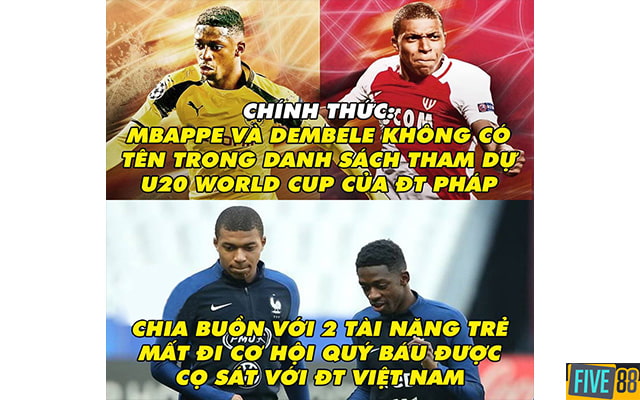 Ảnh troll của Mbappe khi không có cơ hội đá với đội tuyển Việt Nam
